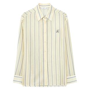 伊芙丽基础通勤百搭时尚显白条纹黄色衬衫女2025春季新款粉色上衣