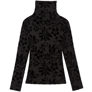 半高领植绒网纱上衣加绒打底衫2025秋冬新款高级感轻熟减龄小衫女