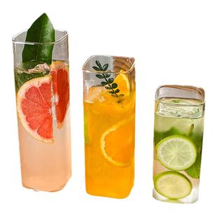 直筒杯咖啡厅透明玻璃咖啡杯子方形果汁冷饮料早餐牛奶杯水果茶杯