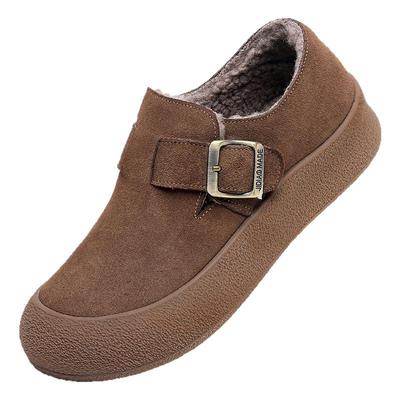 真皮加绒勃肯鞋女鞋平底防滑棉鞋