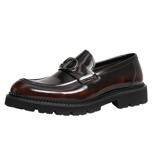 乐福鞋男亮面英伦皮鞋厚底真皮一脚蹬男鞋懒人潮流休闲小皮鞋夏季