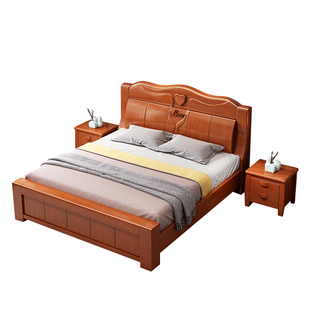 实木床双人床高箱储物床简约现代中式床1.8米 1.5m经济型床主卧床