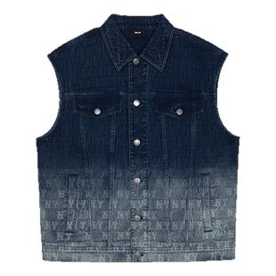 MLB官方男女情侣潮奢满印老花渐变牛仔 马甲外套25春夏新款VTM01