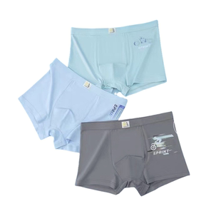 普利诗少男莫代尔5A抗菌卡通初中生大童中腰透气平角裤三条装7906