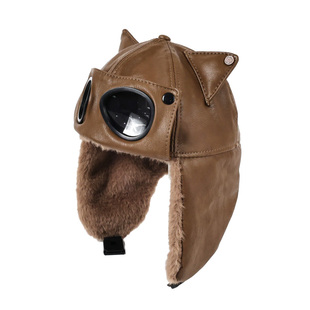 飞行员皮帽子儿童保暖护耳帽新款猫耳朵亲子雷锋帽骑行机车防风帽