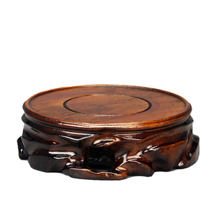 实木雕刻圆形底座花瓶盆景紫砂壶工艺品摆件香炉石头酒坛木质托架