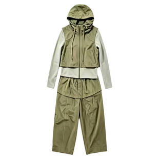 韩系运动服套装女2026秋新款假两件连帽拼接拉链上衣九分裤两件套