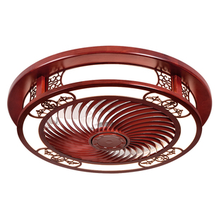 新中式卧室风扇灯仿实木吸顶灯带风扇一体主卧书房中古复古灯具
