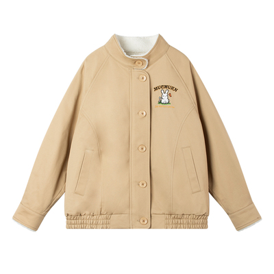 MUCMUKN【彼得兔小屋】学院风绣花立领毛绒复古休闲外套女童冬新