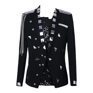 青年修身男歌手dj夜店嘉宾手工镜片休闲西装外套 男舞台高级礼服