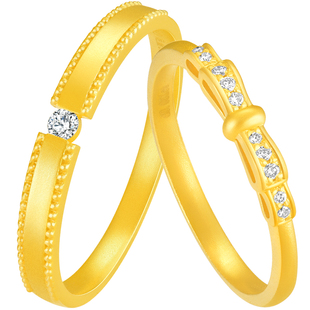 TSING轻珠宝【守护】999足金培育钻石黄金对戒蝴蝶结情人节礼物