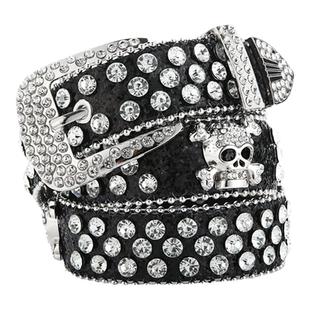 新款水钻亮片配件皮带女士时尚针扣镶钻柳丁鬼头宽腰带装饰牛仔裤