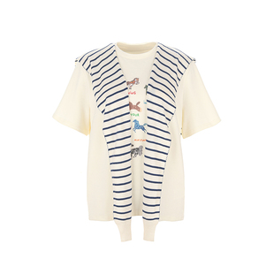 wana try小马印花软糯含披肩T恤2026春季新品米黄色休闲短袖女