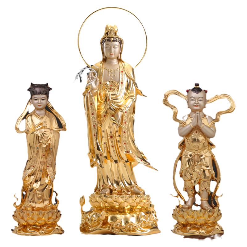 铜贴金镶宝金童玉女善财童子龙女