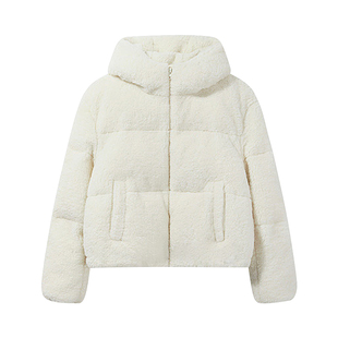 alex stevens独特超好看摇粒绒白鸭绒羽绒服女冬季连帽羊羔毛外套
