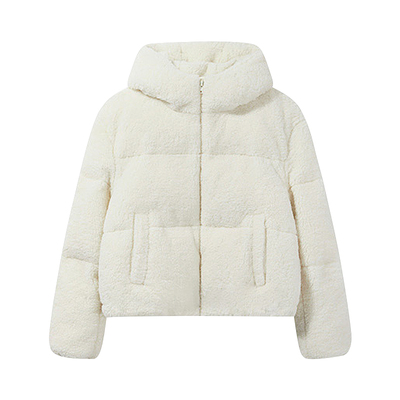 alex stevens独特超好看摇粒绒白鸭绒羽绒服女冬季连帽羊羔毛外套