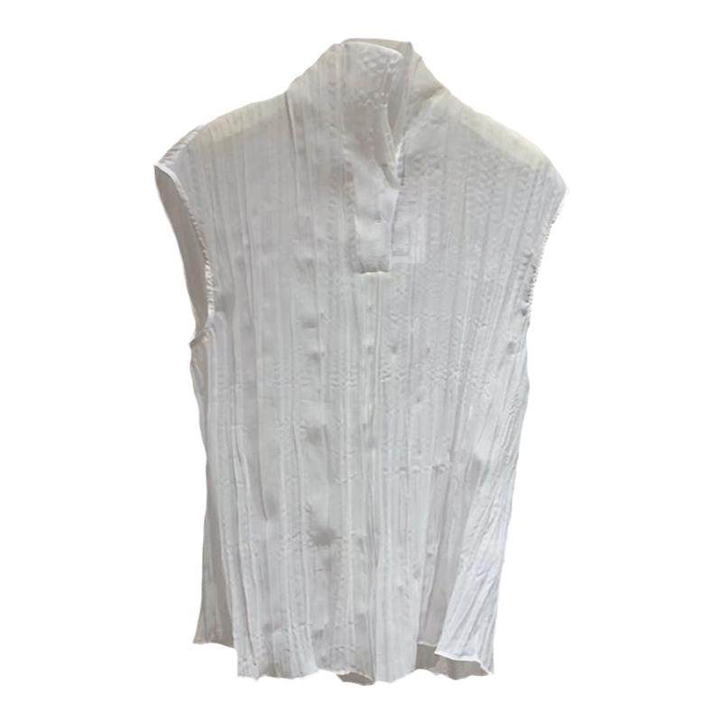 设计感时尚洋气白色褶皱薄纱背心女夏季新款独特别致绝美衬衫上衣
