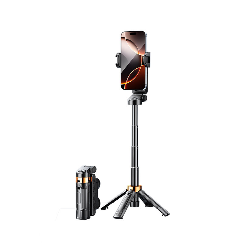 11cm超超迷你自拍杆落地三脚架2025新款便携旅游自拍神器可360度旋转伸缩手机架直播专用防抖拍照摄像补光灯