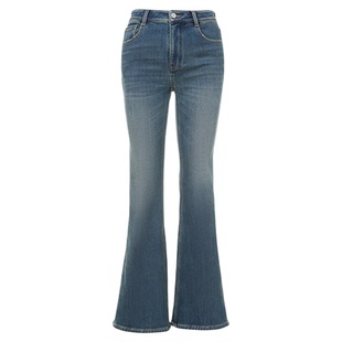 朗姿复古加绒裤微喇牛仔裤加厚裤子简约修身显瘦2025年冬季新款女