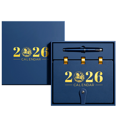 2026年皮面礼盒台历定制桌面日历