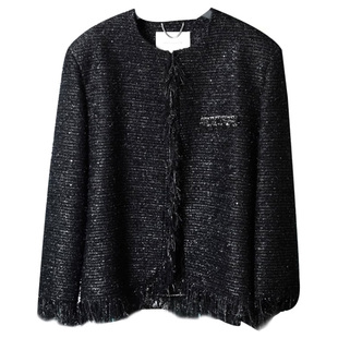 Mogas摩登香风 重磅睫毛蝴蝶纱粗花呢手工流苏细闪亮片外套女春秋