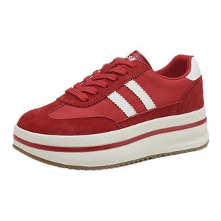 星期六红色德训鞋女鞋厚底阿甘鞋2025新款小个子增高软底休闲板鞋