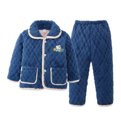 冬季儿童三层夹棉加厚家居服套装