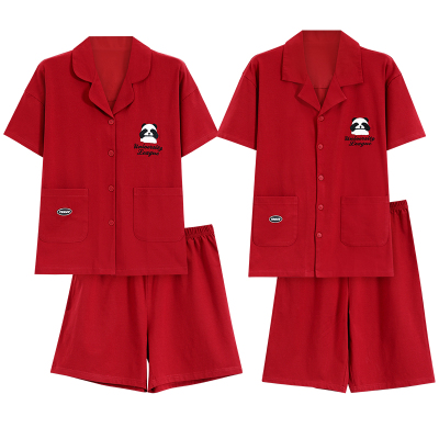 猫人夏季纯棉结婚情侣睡衣套装