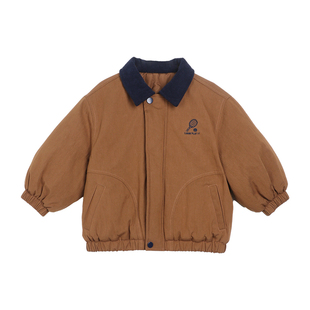 小O爸男婴童 宝宝棉服冬季复古撞色2025新款婴儿气质翻领夹棉外套