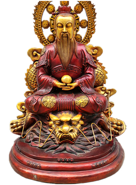 黄铜纯铜陆压道君大号精工紫铜色开天大神骑龙陆压道人神像接定做