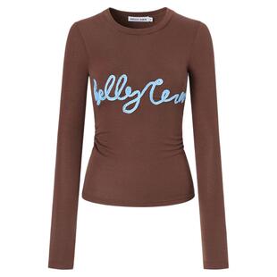 【明星同款】咖啡色修身长袖打底衫内搭早秋chicT恤上衣服2025新