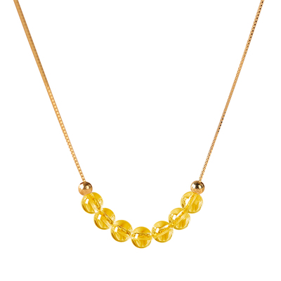 普陀山招财天然黄水晶纯银项链女