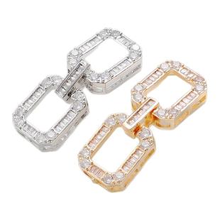 14K包金保色白K双方形镶梯方锆石卡扣项链手链连接扣diy收尾配件