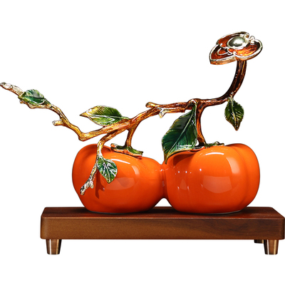 珐琅彩陶瓷柿柿如意摆件乔迁礼品