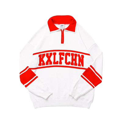 KXLFCHN半开拉链毛衣翻领撞色