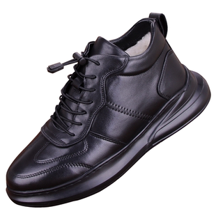 外贸真皮高帮加绒羊毛男鞋冬季保暖运动鞋短靴皮毛一体厚底棉鞋男