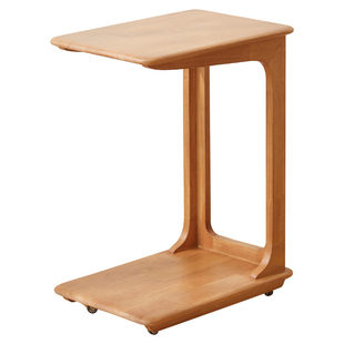 实木C型沙发边几客厅带轮可移动迷你茶几创意小户型U型方角几茶台