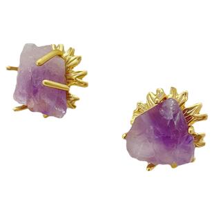 【限量】紫色天然原石夸张耳环不规则小众设计高级感气质925银针