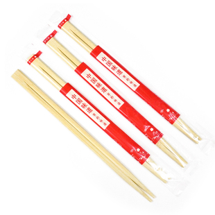 一次性筷子连体双生筷竹扁筷加长加粗红色酒席家用餐具商用饭店筷