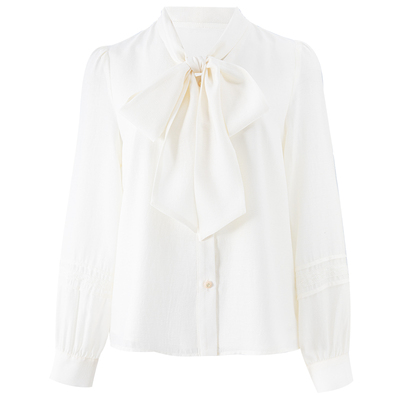 衣纱布菲蝴蝶结飘带领长袖衬衫