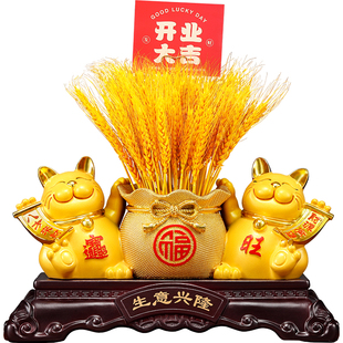生意兴隆大麦招财猫摆件开业礼物送朋友高档店铺公司前台装饰礼品