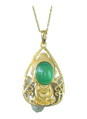 古法鎏金镶天然冰种帝王绿玉髓宝宝佛吊坠玛瑙项链配证书礼盒链子