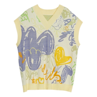 谜底V领套头针织衫马夹女春季新款百搭时尚修身毛衫231MZ0301