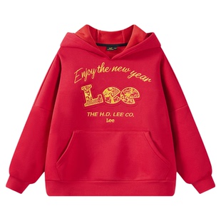Lee kids童装加绒连帽卫衣秋冬季新款百搭保暖锁温男女童长袖上衣