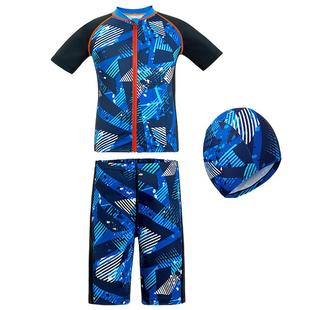 爱慕儿童泳衣男孩学生轻薄高弹防水分身短袖短裤泳装套装出水不冷