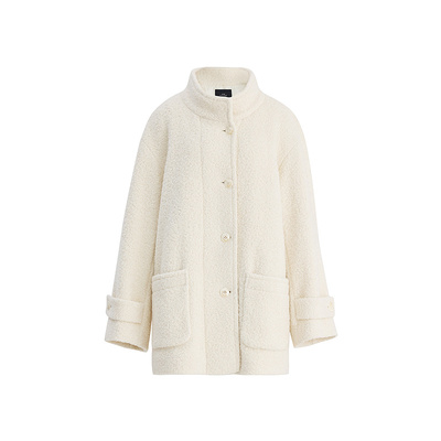 【商场同款】AUM噢姆冬季羊驼毛混纺圈圈呢宽松中长款立领外套女