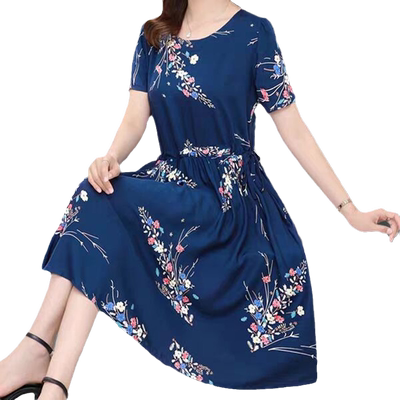 碎花短袖连衣裙女2021中长款气质