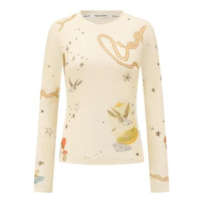 Alexia Sandra 25春夏梦游仙境女士弹力网印花长袖打底上衣301261