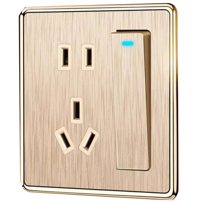 国际电工家用金色拉丝开关插座