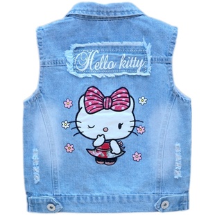 女童马甲开衫外套薄款洋气春装小童牛仔马夹春秋儿童背心宝宝坎肩